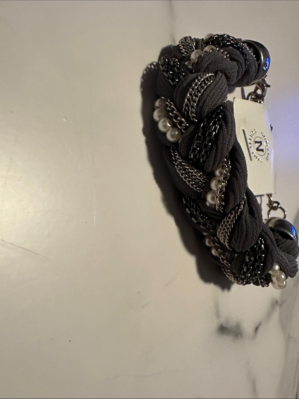 Gray Braided Statement Bracelet with Pearls - Picture 2 of 3